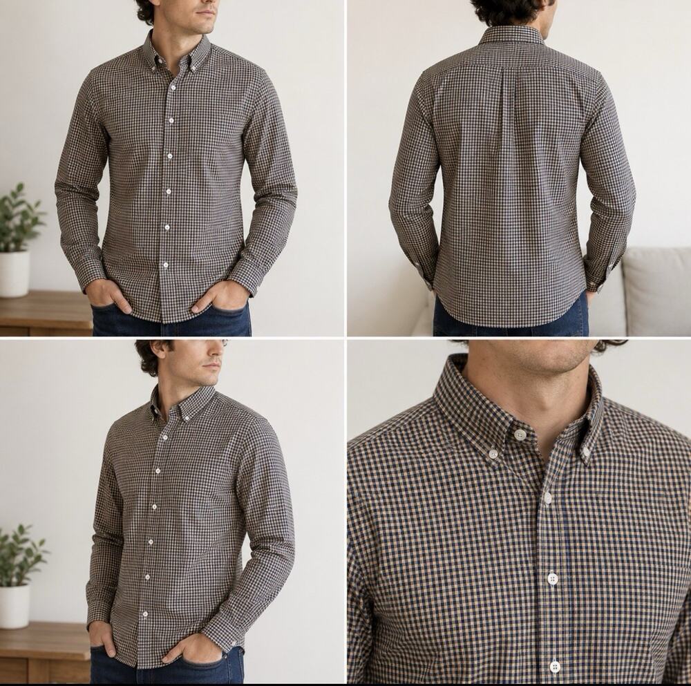 ROWM Mens M Blue Gold Check Long Sleeve Button Down Shirt